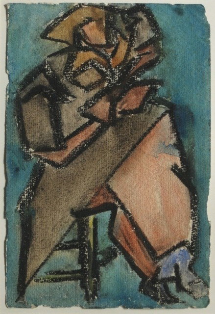 Michael Lekakis watercolor: Michael Lekakis- Seated Figure- watercolor on paper, very good condition. 9 x 6''