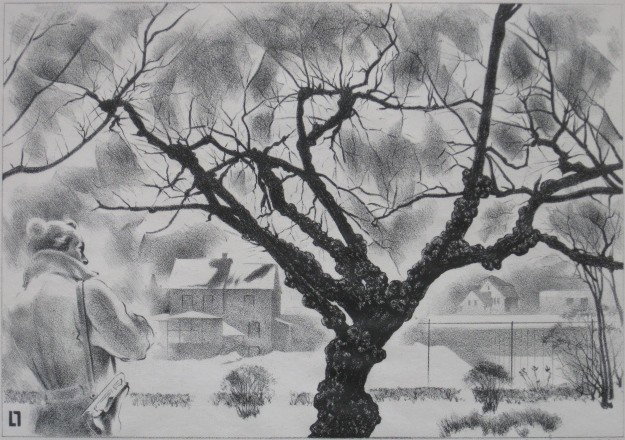 Louis Lozowick lithograph: Louis Lozowick- Sick tree Carmeron Field (Flint 226)- lithograph, 1947, signed in pencil, scene near artist's home in South Orange, New Jersey, very slightly light struck. 12 x 8 3/8''