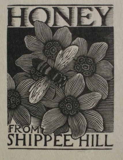 Thomas Nason wood engraving: Thomas Nason- ''Honey From Shippee Hill'' (Comstock 327)- wood engraving, 1942, very good condition. 2 3/8 x 1 3/4''