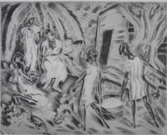 Caroline Speare Rohland aquatint: Caroline Speare Rohland- A Southern Family- aquatint, ca. 1925, very good condition. 9 1/2 x 12''