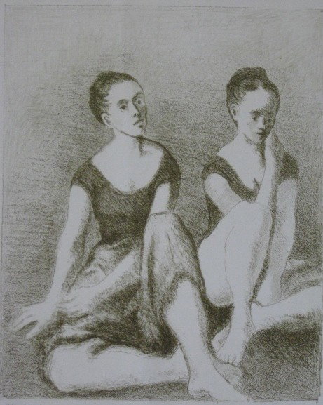 Moses Soyer lithograph: Moses Soyer- ''Ballerina's''- lithograph, signed and numbered 86/100 in pencil, light struck and mat burn. 14 x 11 1/2''