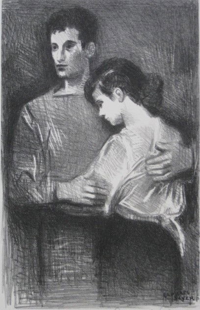 Raphael slyer lithograph: Raphael Soyer- ''Boy and Girl'' (Cole 72)- lithograph, 1954, signed in pencil, AAA edition of 250, very good condition. 12 x 7 5/8''