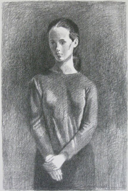 Raphael Soyer lithograph: Raphael Soyer- ''Arthur Miller's Daughter''- lithograph, signed and numbered 131/150 in pencil, light struck and some mat burn. 18 1/2 x 12 1/4''