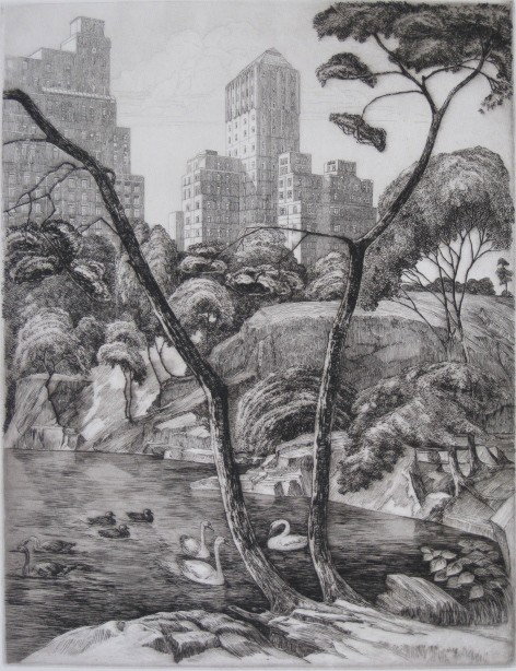 Otto Wackernagel etching: Otto Wackernagel- ''Central Park, South''- etching, signed in pencil, AAA edition, very good condition. 13 3/4 x 10 5/8''