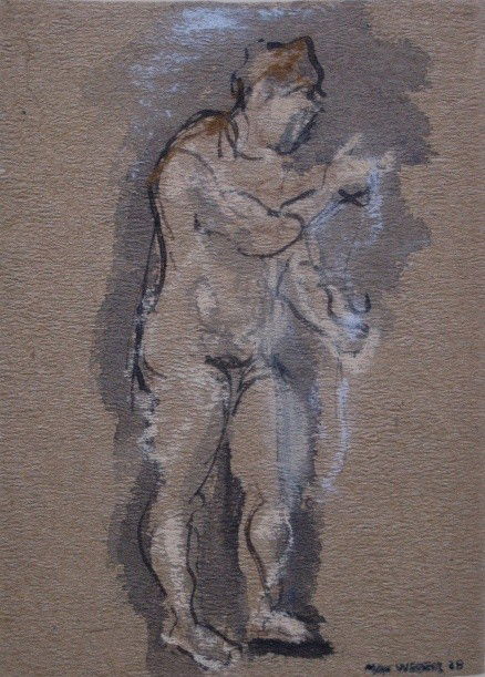 Max Weber watercolor: Max Weber- Standing Nude- watercolor and pen and ink on paper, 1938, signed Max Weber '38 lower right, very good condition. 6 x 4''