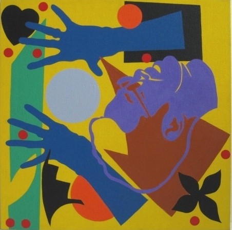 Mark Howard acrylic: Mark Howard- ''Self-Portrait / Wyndham Series IV''- acrylic on canvas mounted to panel, 1998, signed Mark E. Howard 1998 in pen verso, very good condition. 24 x 24''