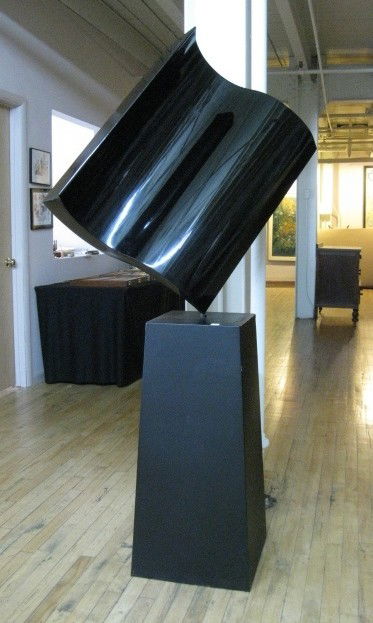 Fred Schmidt sculpture: Fred Schmidt- Untitled- metal sculpture, signed on the pedestal- F. Schmidt, some nicks and scratches to surface. 64 1/''h (pedestal 34'')