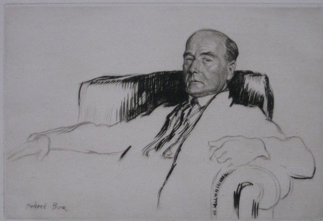 Muirhead Bone etching: Muirhead Bone- Portrait of Stephen Bone- etching, signed in pencil. 5 1/2 x 8 3/8''