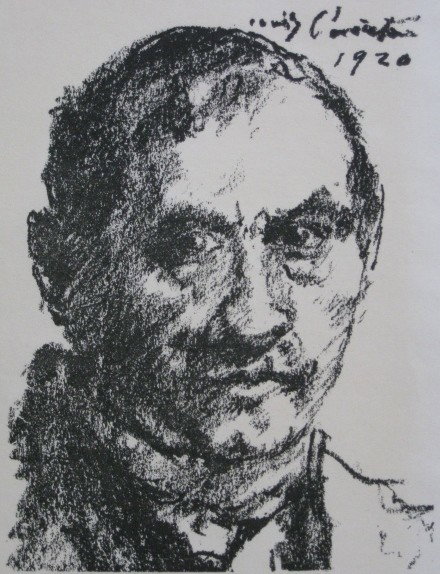 Lovis Corinth lithograph: Lovis Corinth- ''Selbstbildnis''- lithograph, 1920, paper discolored. 7 1/2 x 5 1/2''
