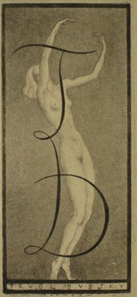 Arthur Paunzen etching: Arthur Paunzen- ''Trudl dubsky Bookplate''- etching and aquatint, ca. 1920's, very good condition. 3 x 1 1/2''
