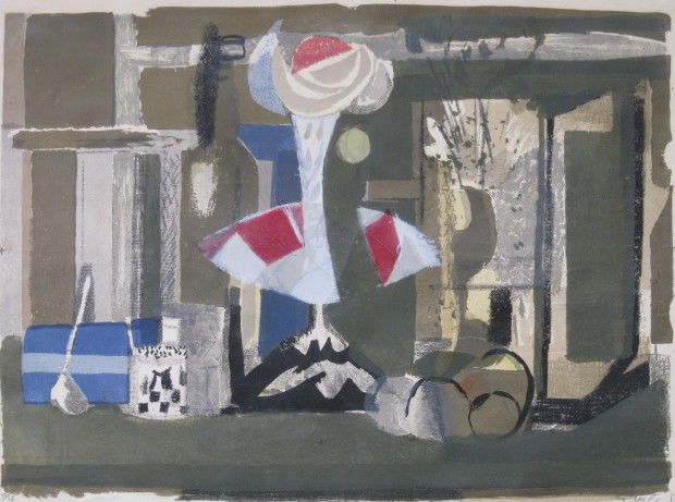 Bruno Saetti lithograph in colors: Bruno Saetti- Still-life- lithograph in colors, signed and numbered 12/25 in pencil, slightly light struck. 19 x 26''