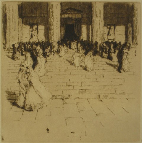 Tavik F. Simon etching: Tavik F. Simon- ''Communicants at the Madeleine'' (Baker 36)- etching, 1909, signed in pencil, very good condition. 7 5/8 x 7 1/2''