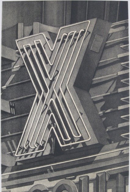 Robert Cottingham lithograph: Robert Cottingham- ''X''- lithograph in colors, 1999, signed, dated and numbered 9/35 in pencil, very good condition. 25 x 16 3/4''