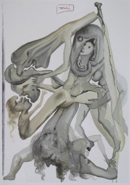 Salvador Dali- 2 wood engravings: Salvador Dali- ''Hell Canto11'' and ''Hell Canto 37''- 2 wood engravings from the 'Divine Comedy' suite, plate signed edition, very good condition. 9 3/4 x 7 1/2''