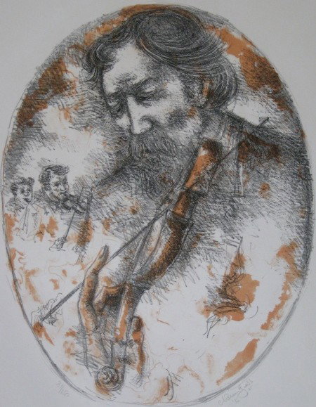 Chaim Gross lithograph: Chaim Gross- Fiddler- lithograph in two colors, 1975, signed, titled, dated and numbered 81/150 in pencil, very good condition. 18 x 14''