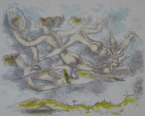 Chaim Gross lithograph: Chaim Gross- Summer Time- lithograph in colors, 1973, signed, titled, dated and numbered 53/150 in pencil. 14 1/4 x 18''