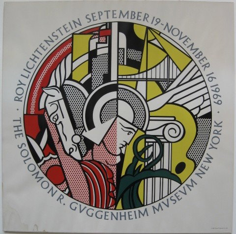 after Roy Lichtenstein silkscreen: after Roy Lichtenstein- Roy Lichtenstein September 19 - November 16 1969 / The Solomon R. Guggenheim Museum New York- silkscreen in colors, 1969, published by Posters Originals, some water stains alon