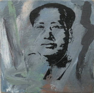 Richard Pettibone acrylic: Richard Pettibone- ''Mao Tse Tung''- acrylic and silkscreen on canvas, 1975, signed R. Pettibone 1975 upper center verso, very good condition. 3 5/8 x 3 5/8''