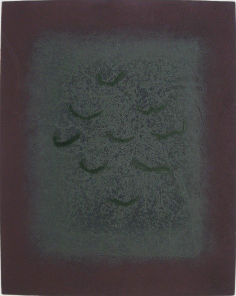 Adja Yunkers etching and screen-print: Adja Yunkers- ''Icon''- intaglio and silkscreen in colors, 1980, signed, dated, titled and numbered 32/40 in pencil, slight scuff in image otherwise good condition. 24 x 18''