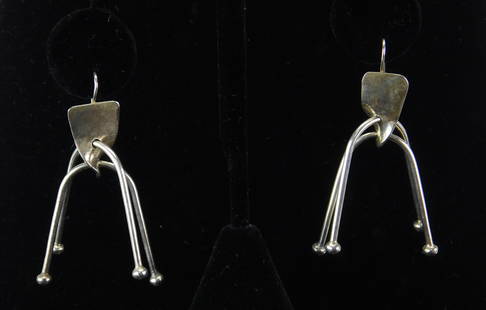 Pair of Art Smith sterling silver earrings: Pair of Art Smith (1917-1982) sterling silver earrings, each earring is a sterling silver twist with 2 dangle wires and balls. 2 1/2''