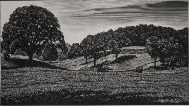 Asa Cheffetz wood engraving: Asa Cheffetz- ''Country Scene'' (Springfield 73)- wood engraving, ca. 1945, signed in pencil, AAA edition, very good condition. 5 x 9''