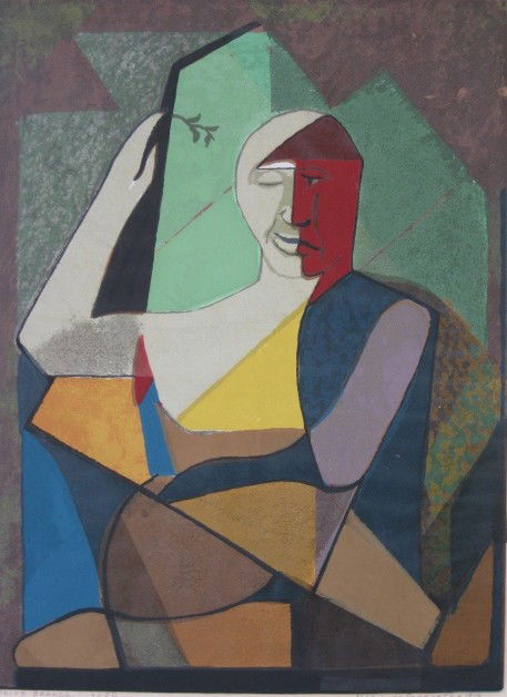 Mario De Ferrante silkscreen: Mario De Ferrante- ''OLive Branch''- silkscreen in colors, 1950, signed, dated, titled and annotated '30/ed' in pencil, slightly light struck. 15 1/2 x 11 1/2''