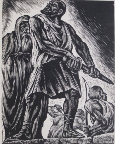 Isaac Friedlander wood engraving: Isaac Friedlander- ''Bar Rochb''- wood engraving, signed in pencil, from the suite, ''History of the Jewish People, very good condition. 11 x 8 1/2''