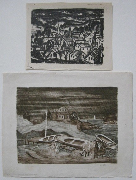 Emil Ganso lithographs (2): Emil Ganso- ''Approaching Storm'' (Smith L-2B) & ''Village (no. 1)'' (Smith L-110)- 1 lithograph in colors and 1 lithotint, 1938, 1924, both signed in pencil, 'Approaching Storm' in edition of 35, bot