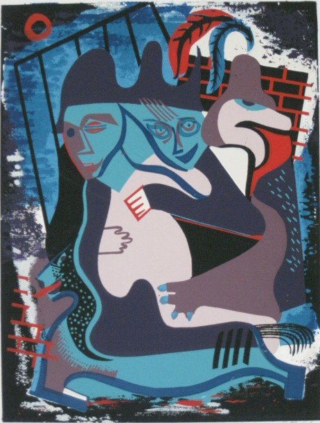 Ruth Gikow silkscreen: Ruth Gikow_ ''Psychosis- To Napoleon and to Josephine''- silkscreen in colors, ca. 1941, signed and titled in pencil, stamped 'New York City WPA Art Program', very good condition. 13 1/2 x 10''