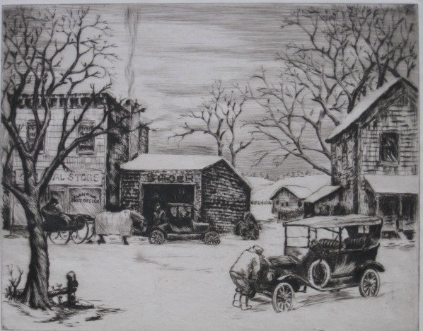 E. Mario Granville etching: E. Mario Granville- Along the Brook- etching, signed in pencil, very slight mat burn otherwise good condition. 7 3/4 x 10''