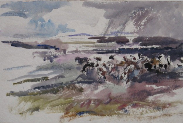Henry Keller watercolor: Henry Keller- Wild Horses- watercolor on paper, very good condition. 18 x 12''