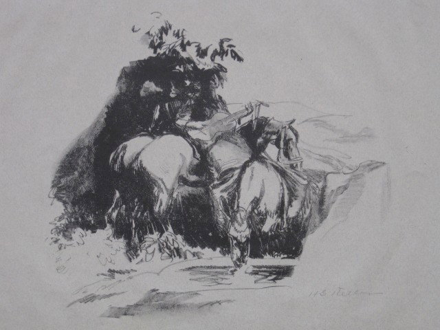 Henry Keller lithograph: Henry Keller- ''Gypsy's Resting Their Horse''- lithograph, signed in pencil, very good condition. 11 1/2 x 12 1/2''