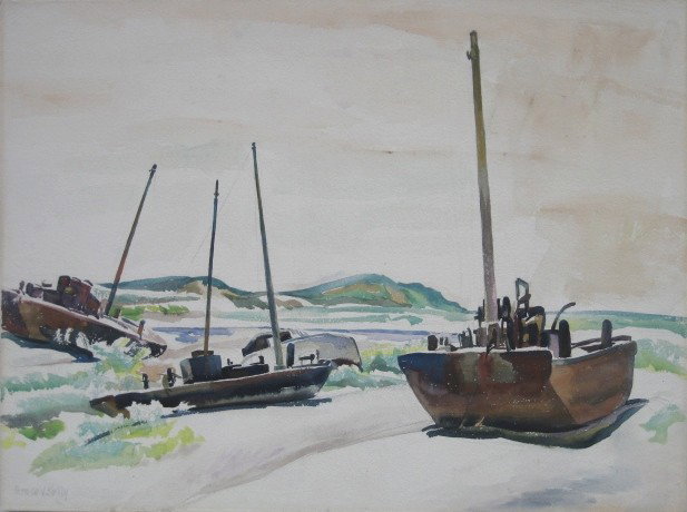 Grace V. Kelly watercolor: Grace V. Kelly- Dry-docked- watercolor on illustration board, signed Grace V. Kelly- lower left. 18 x 24''