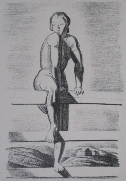 Rockwell Kent lithograph: Rockwell Kent- ''Climbing The Bar'' (Burne-Jones 27)- lithograph, 1928, edition of 100. 11 x 8''
