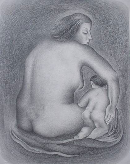 Ivan Messenger lithograph: Ivan Messenger- Mother and Child- lithograph, ca. 1940, signed, titled and numbered 3/35 in pencil, very good condition. 13 x 10''