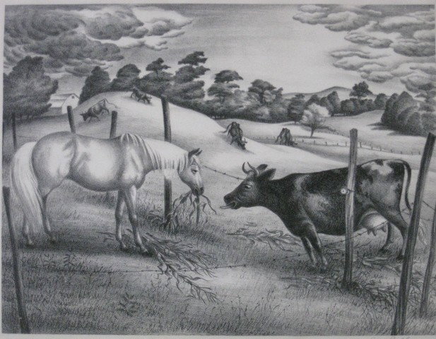 Grace Paull lithograph: Grace Paull- ''Business Lunch''- lithograph, ca. 1945, signed in pencil, slightly light struck. 9 5/8 x 12 7/8''