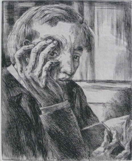 Martin Peterson etching: Martin Peterson- ''Man with Book'' (Kramer 192)- etching, 1945, initialed and dated in pencil, very good condition. 11 3/4 x 9 3/4''