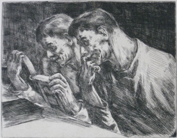 Martin Peterson etching: Martin Peterson- ''Old Books'' (Kramer 38)- etching, 1927, initialed and dated in pencil, very good condition. 7 3/4 x 10''