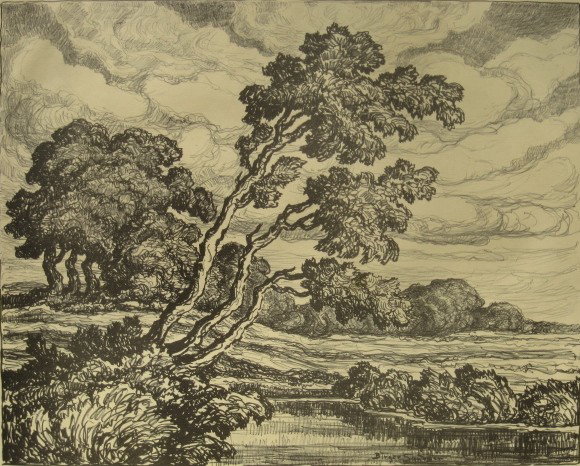 Birger Sandzen lithograph: Birger Sandzen- ''Pastures'' (Greenough 163)- lithograph, 1939, signed and titled in pencil, minor soiling in margins otherwise very good condition. 16 x 20''