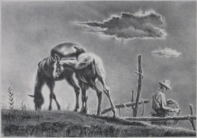 Georges Schreiber lithograph: Georges Schreiber- ''Mare and Colt''- lithograph, 1952, signed in pencil, AAA edition of 250, very good condition. 9 3/8 x 13 3/4''