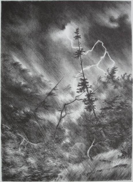 Jack Carter Shyrock lithograph: Jack Carter Shyrock- Lightening Storm- lithograph, ca. 1930, signed in pencil, very good condition. 14 3/4 x 10 1/2''