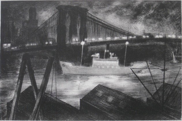 Raymond Skolfield lithograph: Raymond Skolfield- ''Bound For The Tropics''- lithograph, 1936, signed, dated and titled in pencil, stamped 'Federal Art Project / NYC WPA'. 11 5/8 x 17 5/8''