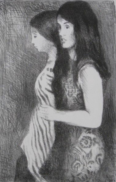 Raphael Soyer lithograph: Raphael Soyer- Two Girls- lithograph, signed and numbered 58/100, very good condition. 14 x 9 1/4''