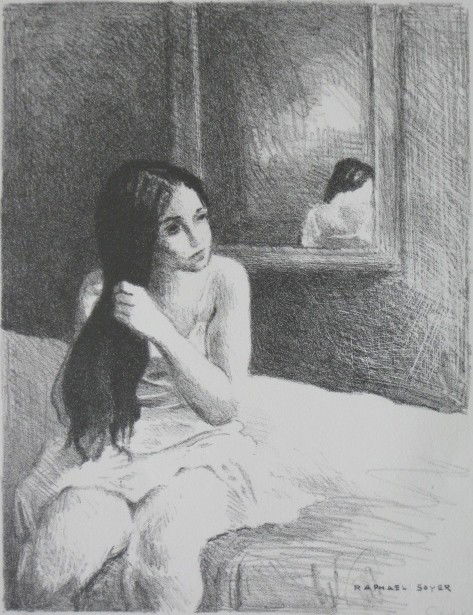 Raphael Soyer lithograph: Raphael Soyer- Woman Combing Her Hair- lithograph, signed and numbered 58/125 in pencil, good condition. 10 3/8 x 8''