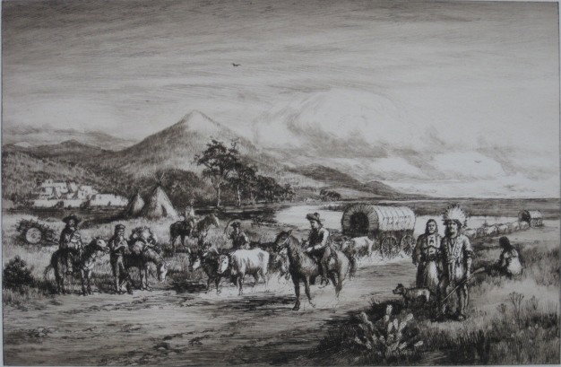 Charles Van Der Hoof etching: Charles Van Der Hoof- ''Santa Fe Trail''- etching, ca. 1880's, very good condition. 8 1/8 x 12 1/2''
