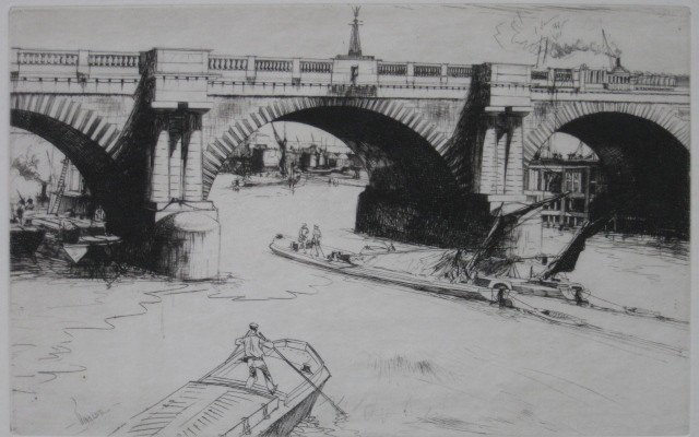 John Winkler etching: John Winkler- On The Seine- etching, signed in pencil, very good condition. 7 3/8 x 11 5/8''