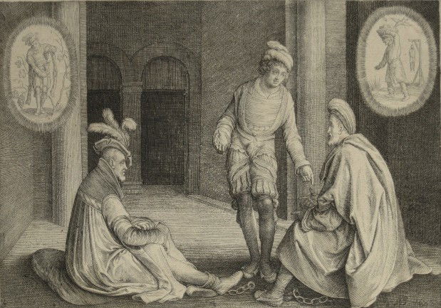 Nicolaes de Bruyn engraving: Nicolaes de Bruyn- ''The Story of Joseph'' (Hollstein 21)- engraving, collector's stamp G. Bjorkland (Lugt 1138c). 6 7/8 x 9 7/8'' Provenance: Christopher Mendez