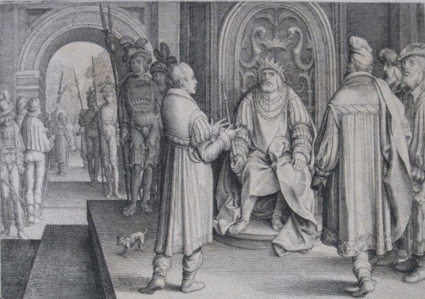 Nicolaes de Bruyn engraving: Nicolaes de Bruyn- ''The Story of Joseph'' (Hollstein 22)- engraving, collector's stamp G. Bjorkland (Lugt 1138c), some stains in paper. 6 7/8 x 9 7/8'' Provenance: Christopher Mendez