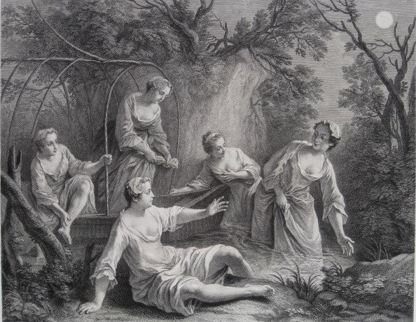 Nicolas de Larmessin IV engraving: Nicolas de Larmessin IV- ''La Soiree'' (Bocher 74)- engraving, after Lancret, heavy laid paper with unidentified watermark. 13 x 14 3/4''