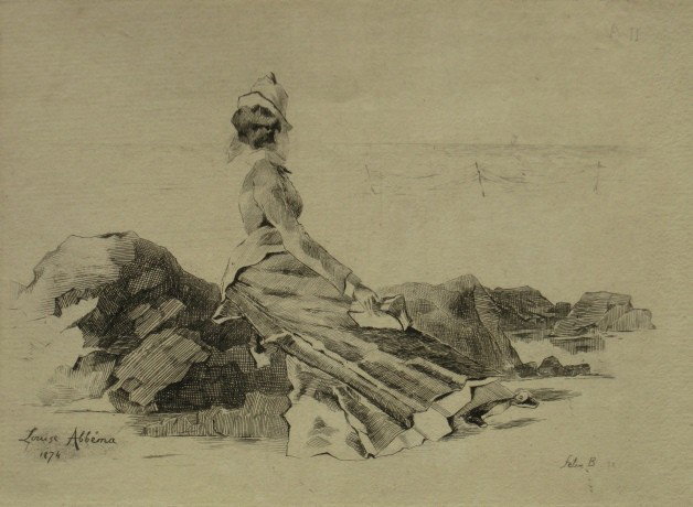 Felix Buhot etching: Felix Buhot- ''Femme Assise Sur Un Rocher'' (Bourcard and Goodfriend 46)- etching, 1874. 6 15/16 x 5 1/8''